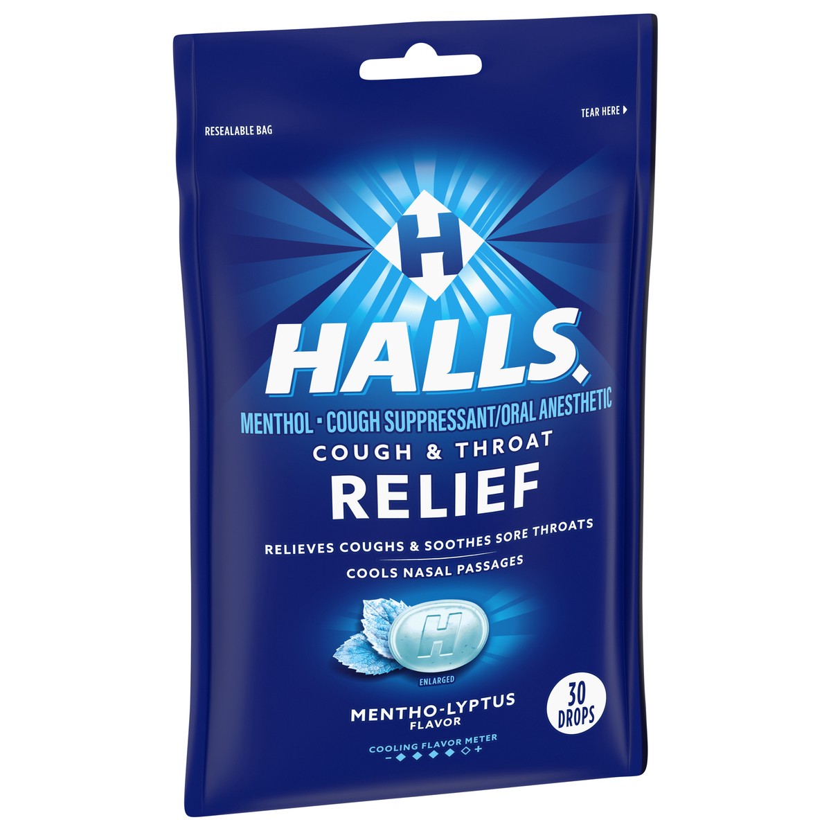 slide 2 of 9, HALLS Relief Mentho-Lyptus Cough Drops, 30 Drops, 3.28 oz