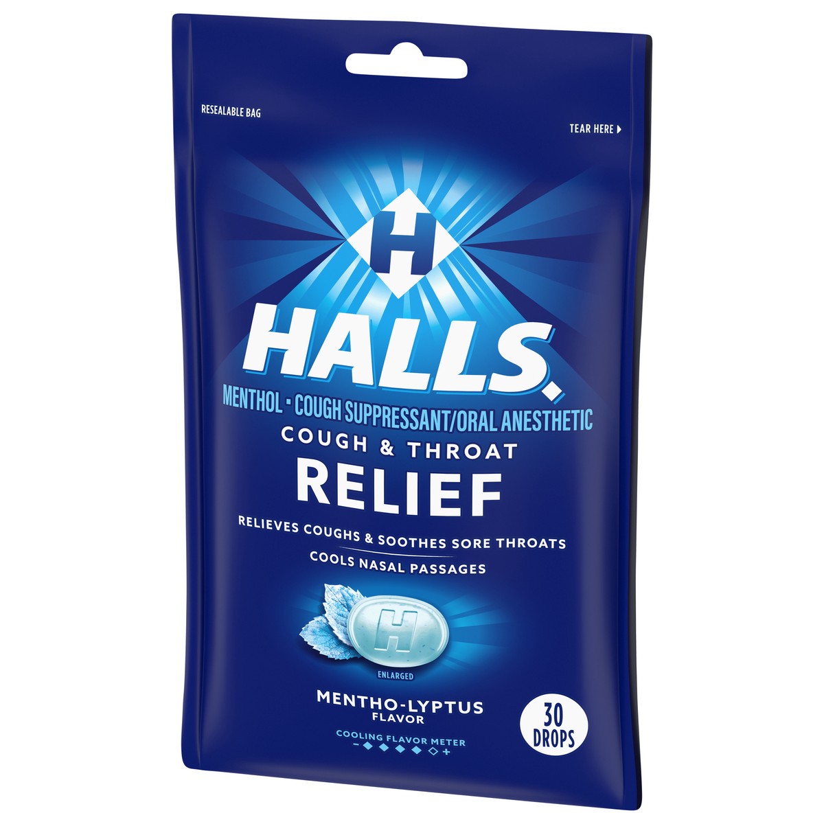 slide 3 of 9, HALLS Relief Mentho-Lyptus Cough Drops, 30 Drops, 3.28 oz
