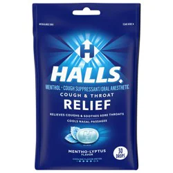 HALLS Cough and Throat Relief Mentho-Lyptus Cough Drops, 30 Drops