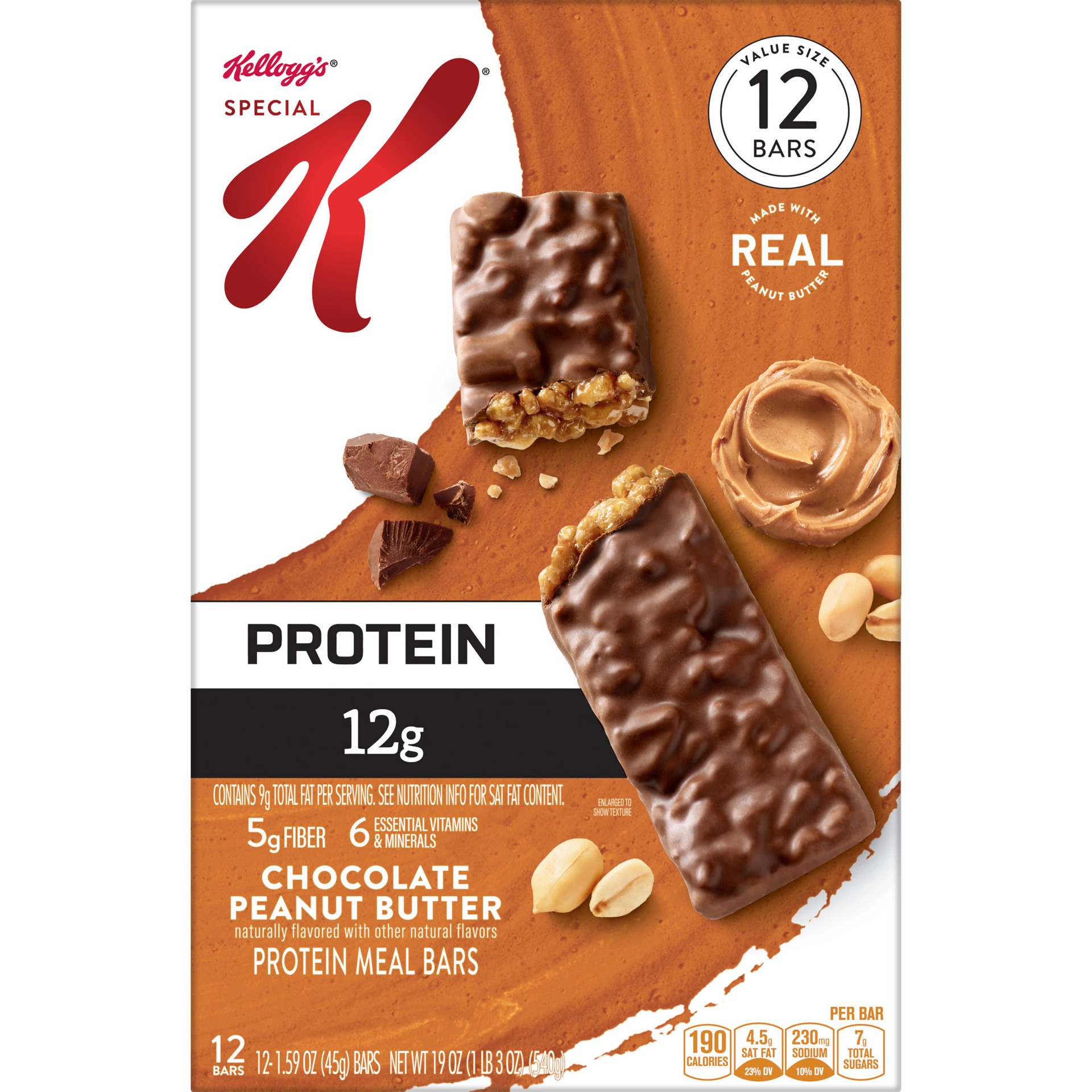 slide 3 of 5, Special K Kellogg's Special K Protein Meal Bars, Chocolate Peanut Butter, 19 oz, 12 Count, 19 oz