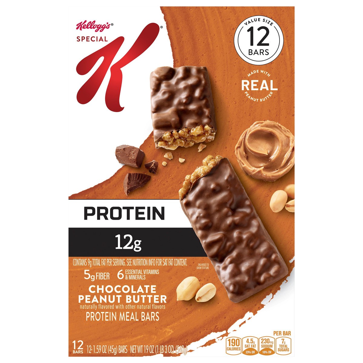 slide 1 of 5, Kellogg's Special K Bar Chocolate Peanut Butter Protein Meal Bars, 12 ct