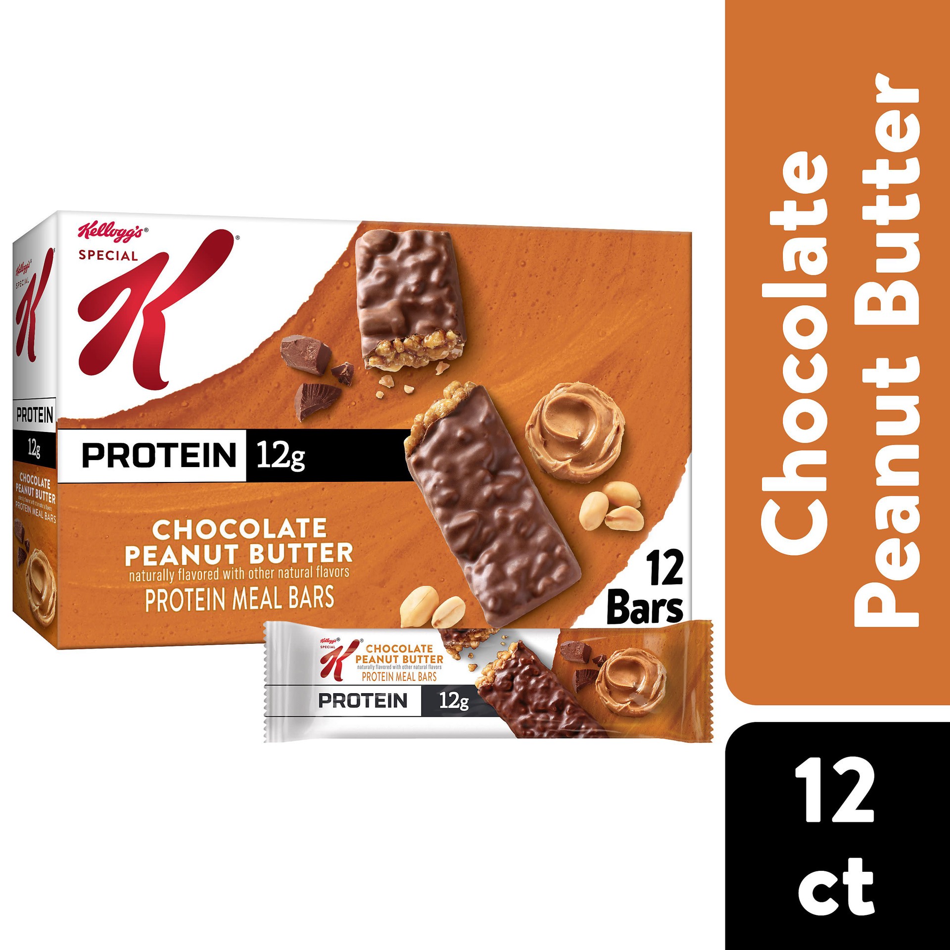 slide 1 of 5, Special K Bar Protein Meal Bars, 12g Protein Snacks, Meal Replacement, Value Size, Chocolate Peanut Butter, 19oz Box, 12 Bars, 19 oz