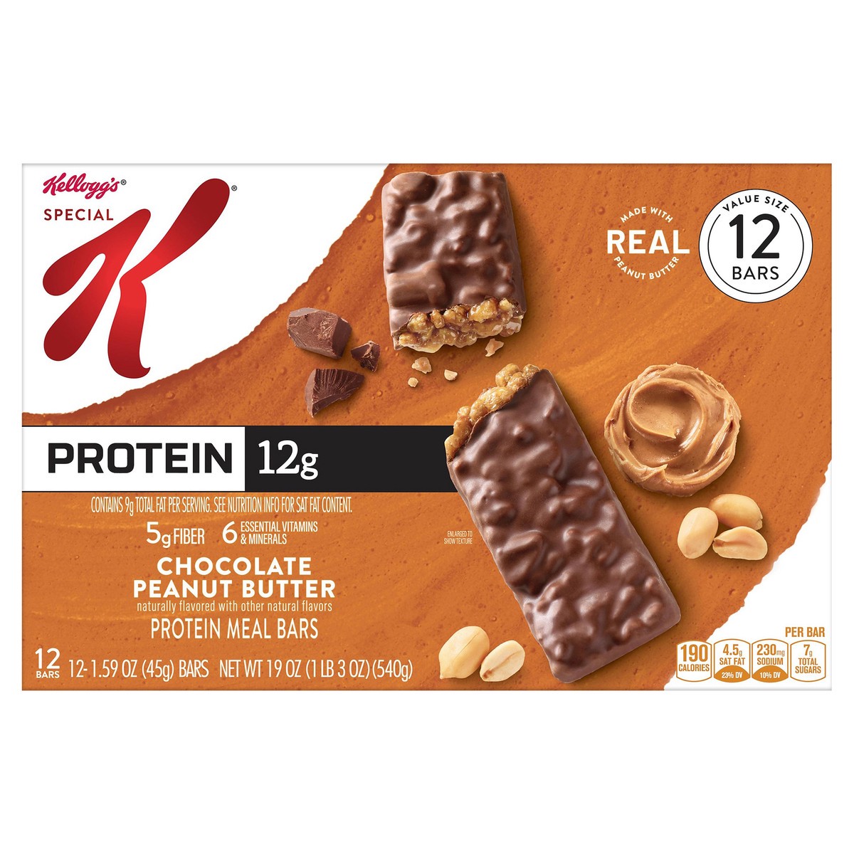 slide 1 of 5, Special K Kellogg's Special K Protein Meal Bars, Chocolate Peanut Butter, 19 oz, 12 Count, 19 oz
