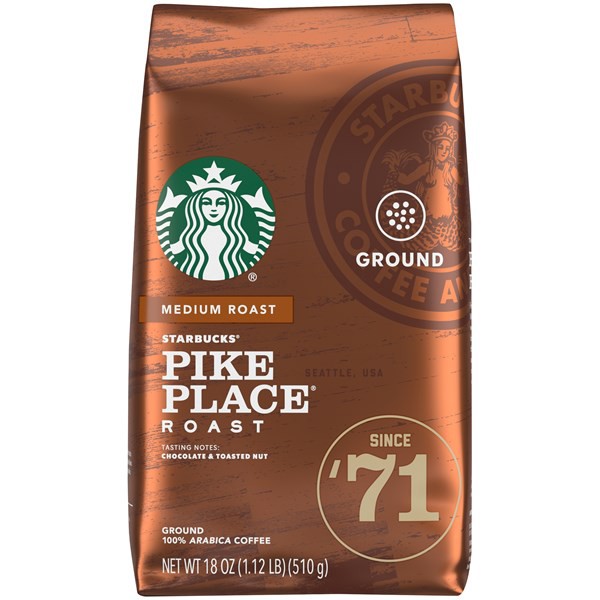 slide 1 of 9, Starbucks Ground Coffee—Medium Roast Coffee—Pike Place Roast—100% Arabica—1 bag (18 oz), 18 oz