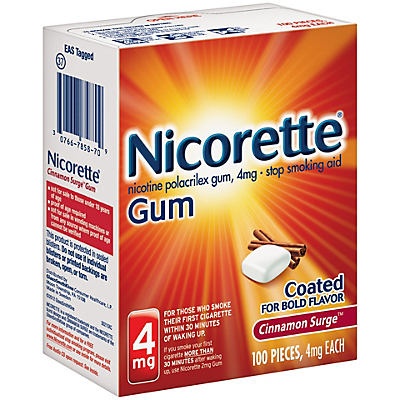 slide 1 of 1, Nicorette Cinnamon Surge Coated Smoking Aid Gum, 100 ct; 4 mg