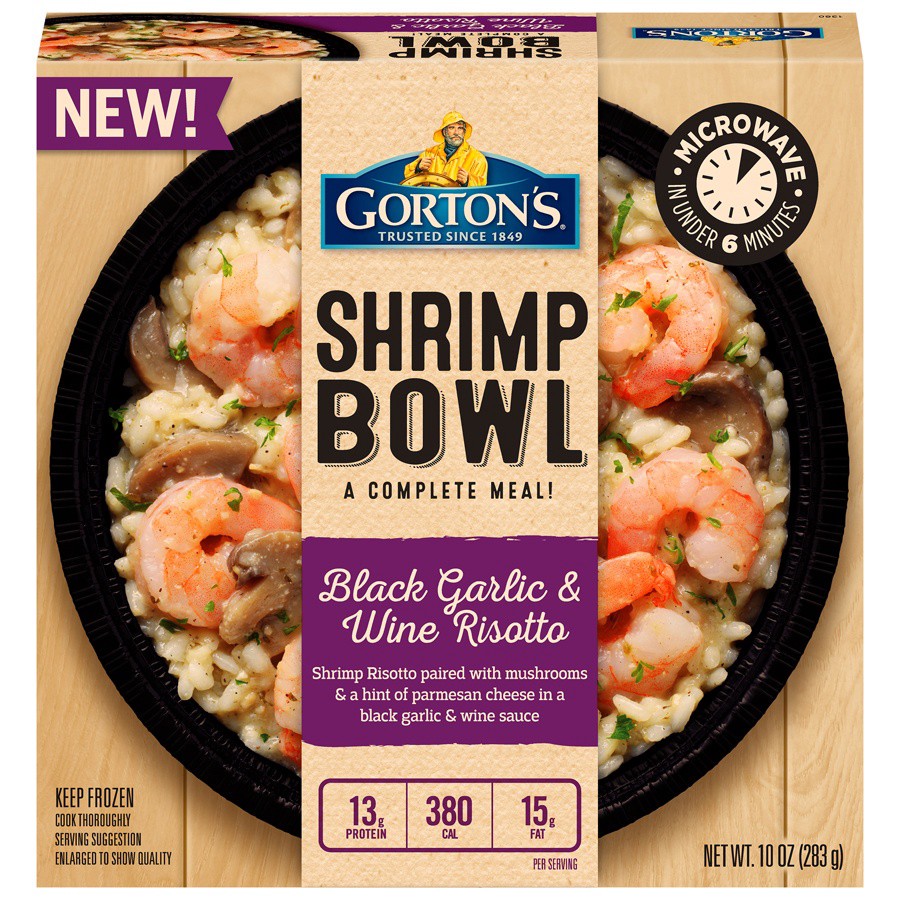 slide 1 of 8, Gorton's Shrimp Bowl Black Garlic & Wine Risotto, 10 oz