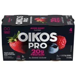 Oikos Pro 20g Protein, Mixed Berry Yogurt-Cultured Ultra-Filtered Milk Product, 0g Added Sugar, Just Delicious High Protein Snacks for Home, School, Office, Gym, 5.3 oz Cups, 4 Count