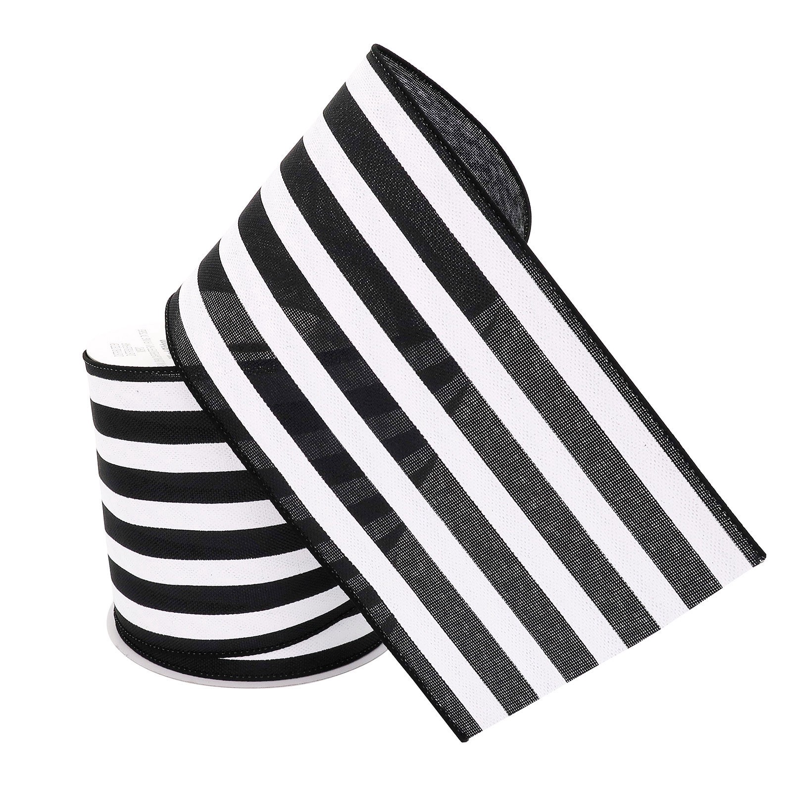 slide 3 of 4, 4" X 18ft. Faux Linen Wired Black & White Stripe Ribbon By Celebrate It, 4 in x 18 ft
