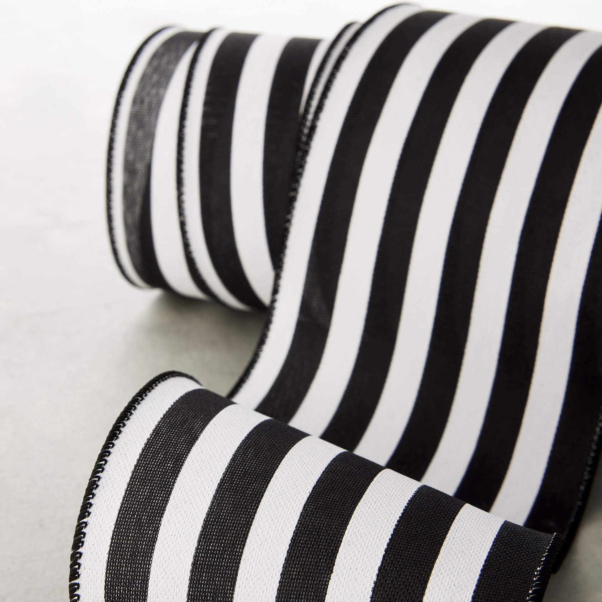 slide 2 of 4, 4" X 18ft. Faux Linen Wired Black & White Stripe Ribbon By Celebrate It, 4 in x 18 ft
