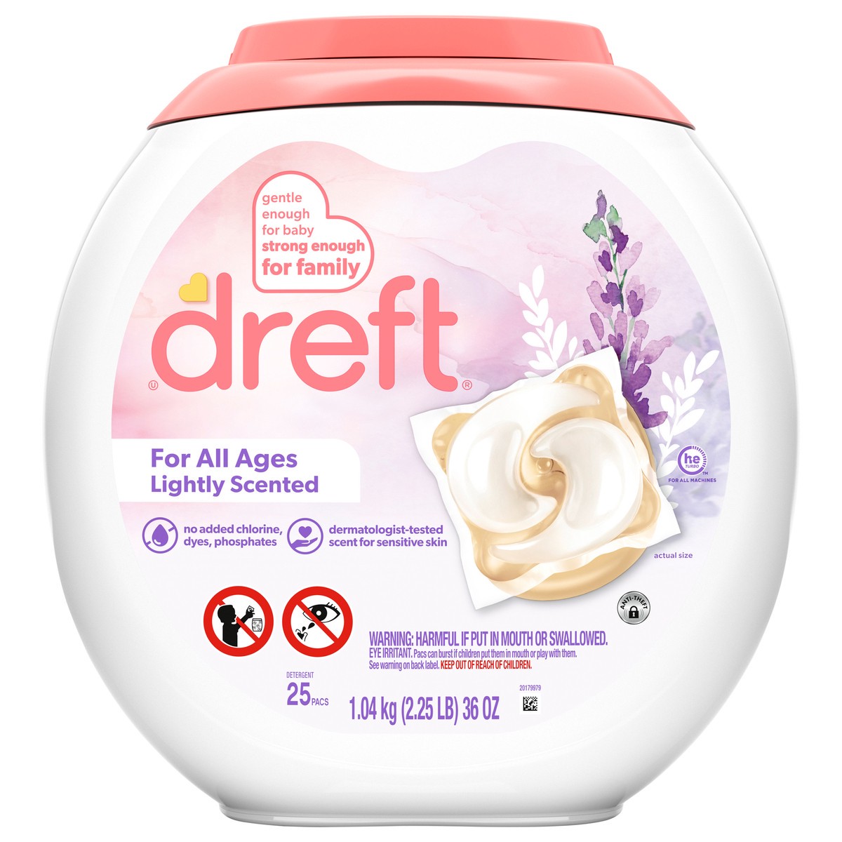 slide 1 of 8, Dreft Laundry Detergent Pacs, Lightly Scented, Lavender, For Baby and Family, XL Pacs, 25 Count, 25 ct