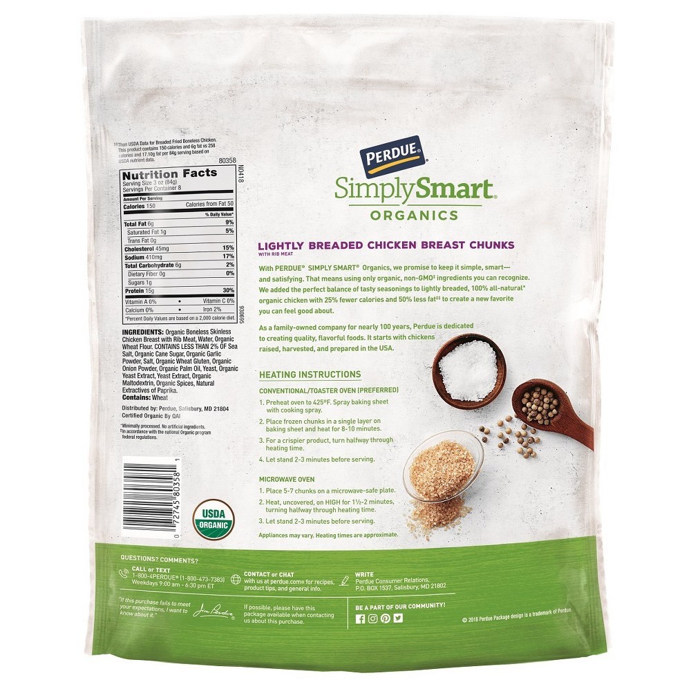 slide 2 of 2, Perdue Simply Smart Organics Lightly Breaded Chicken Chunks, 24 oz