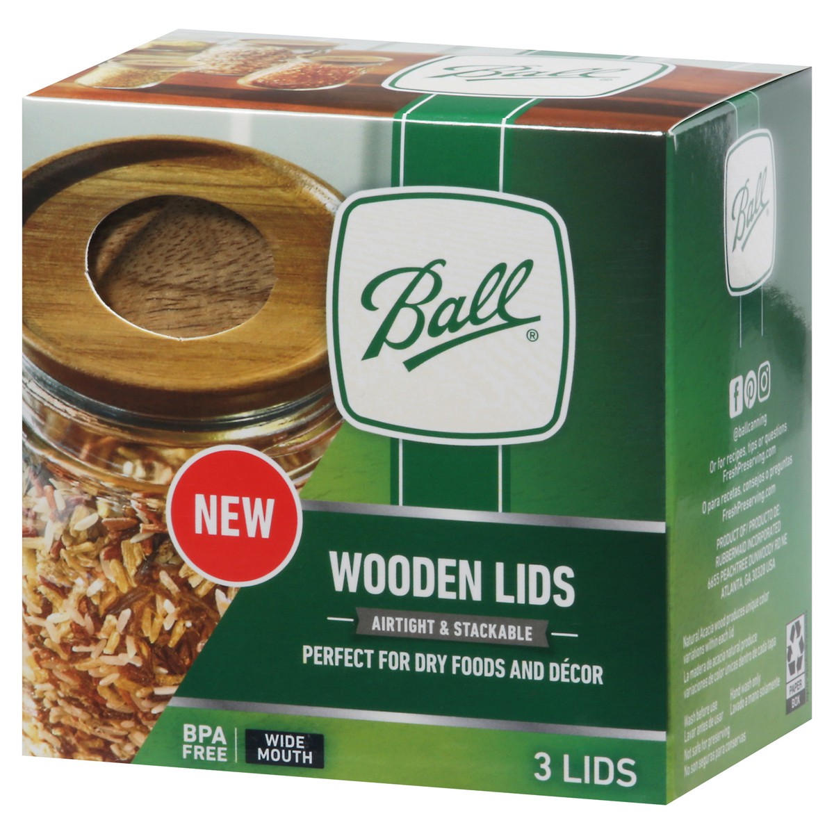 slide 4 of 9, Ball Wide Mouth Wooden Lids 3 ea, 3 ct