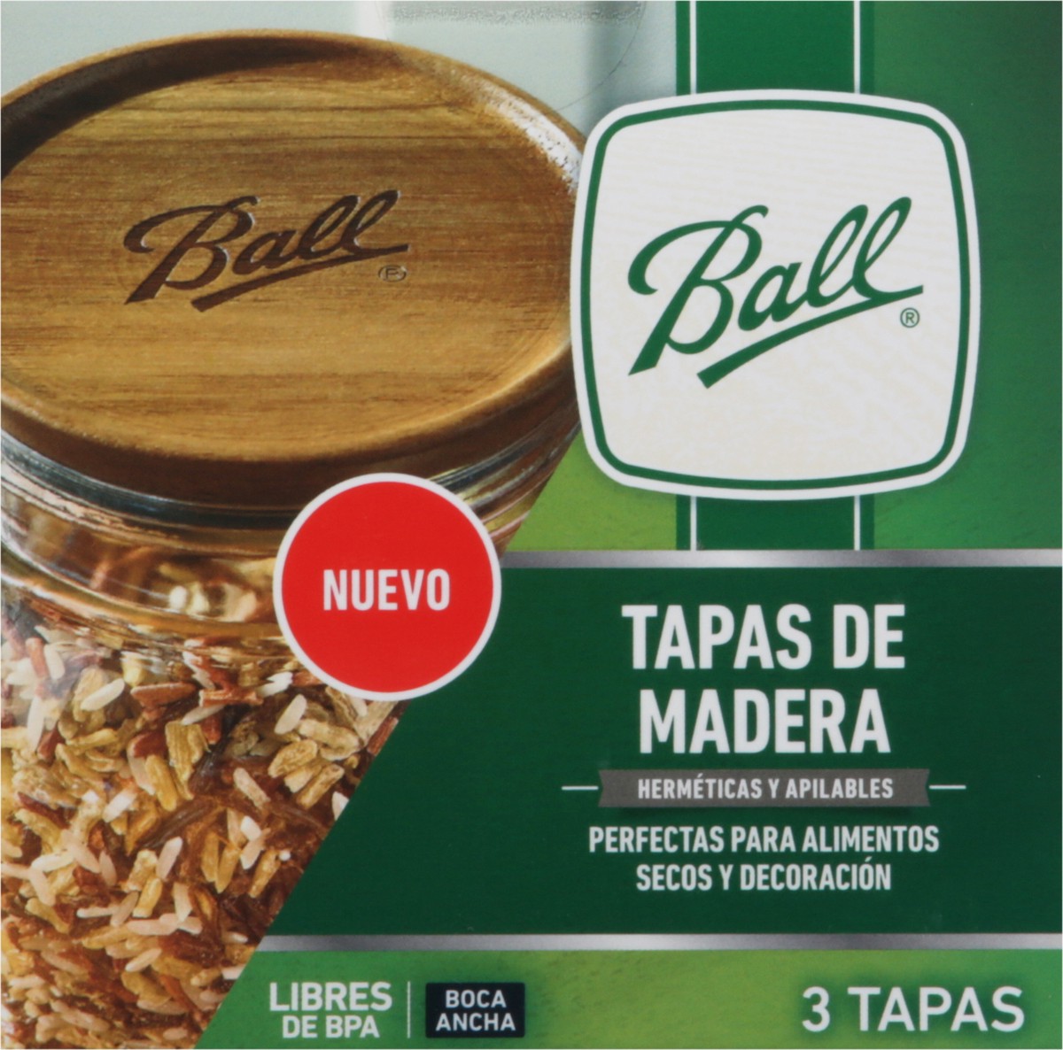 slide 3 of 9, Ball Wide Mouth Wooden Lids 3 ea, 3 ct