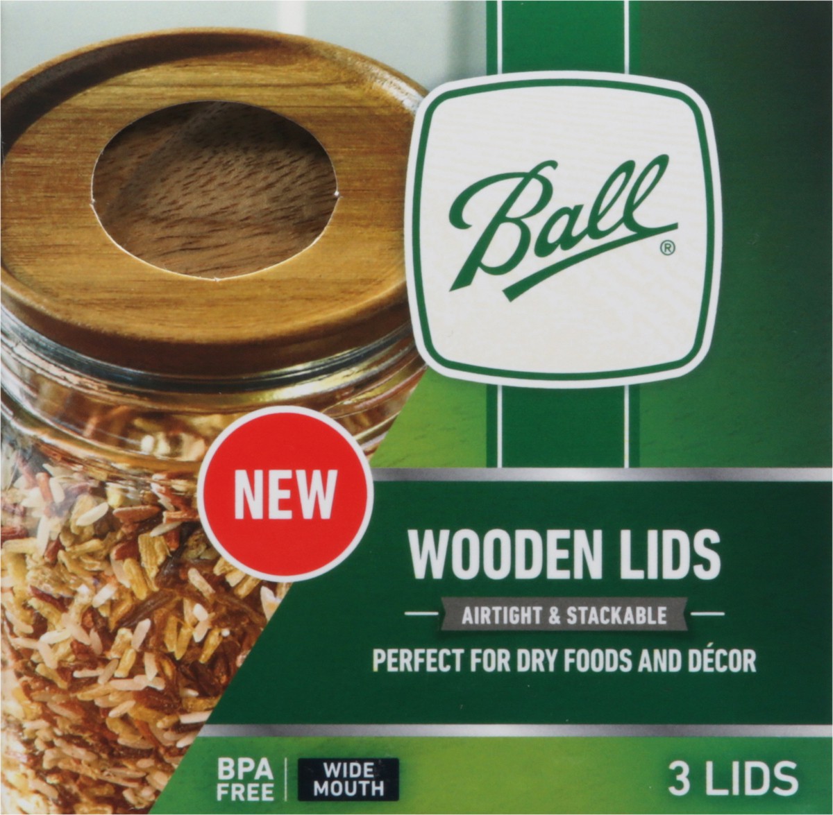 slide 7 of 9, Ball Wide Mouth Wooden Lids 3 ea, 3 ct