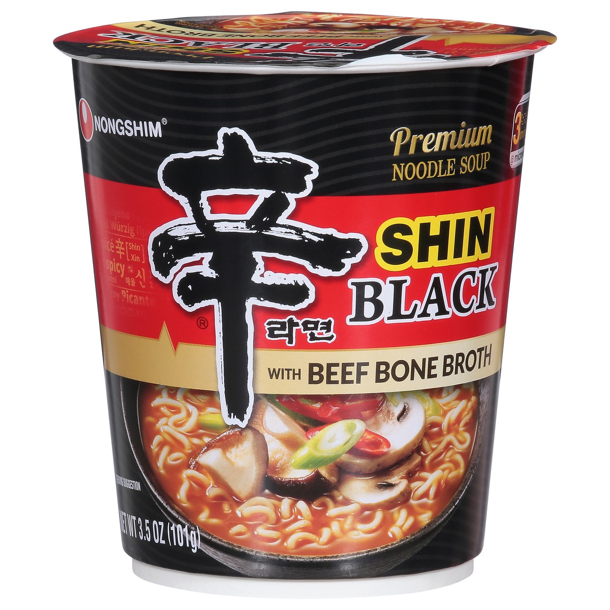 slide 1 of 9, Nongshim Premium Shin Black Noodle Soup with Beef Bone Broth 3.5 oz, 3.5 oz