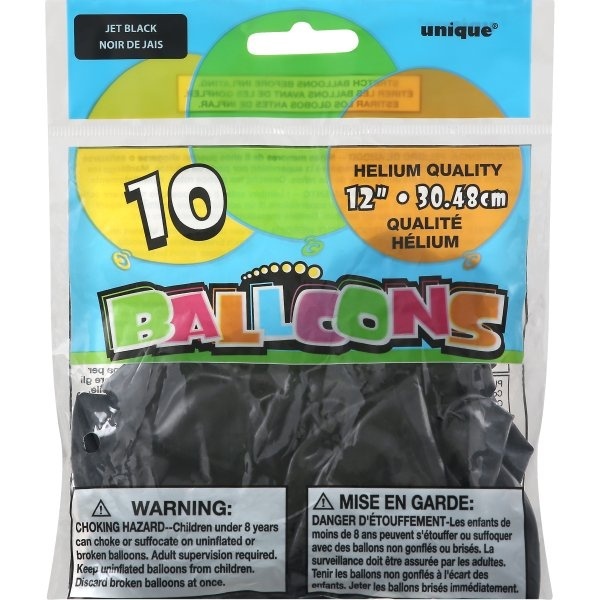 slide 1 of 1, Unique Industries Black Balloons, 10 ct; 12 in