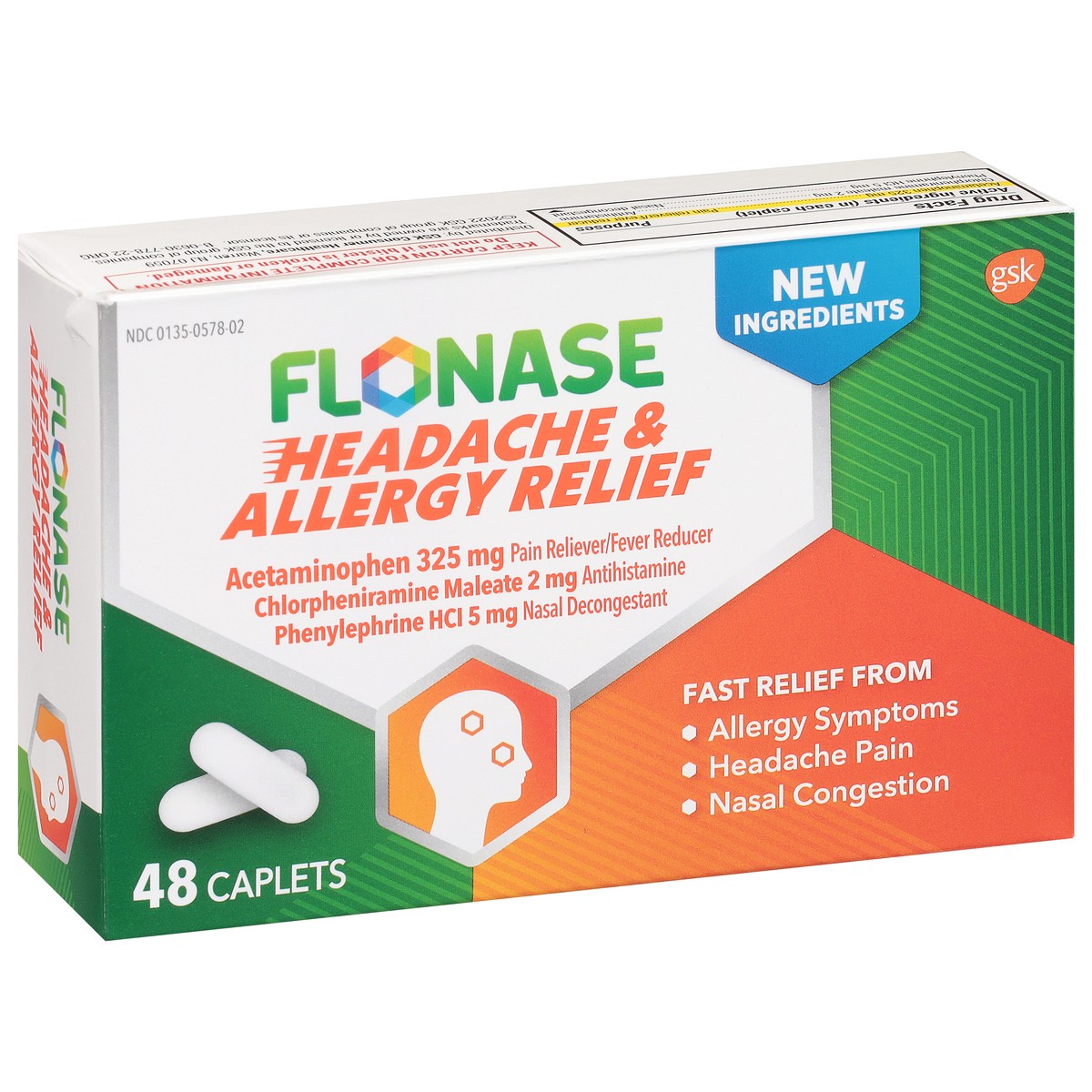 slide 2 of 9, Flonase Headache and Allergy Relief caplets, 48 ct