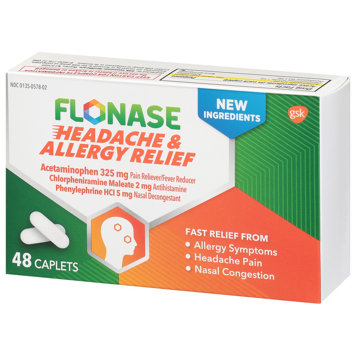 slide 3 of 9, Flonase Headache and Allergy Relief caplets, 48 ct