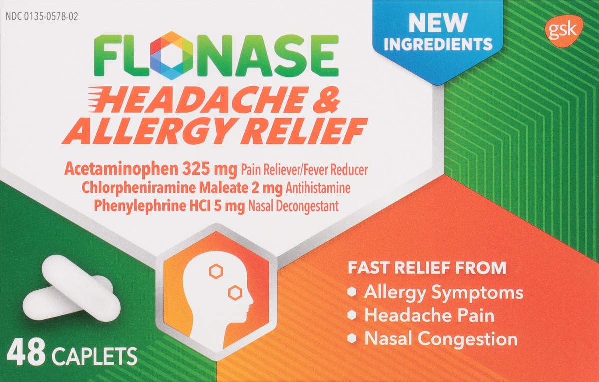 slide 6 of 9, Flonase Headache and Allergy Relief caplets, 48 ct