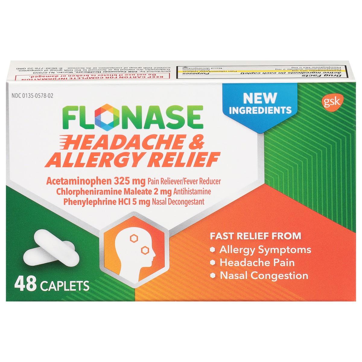 slide 1 of 9, Flonase Headache and Allergy Relief caplets, 48 ct