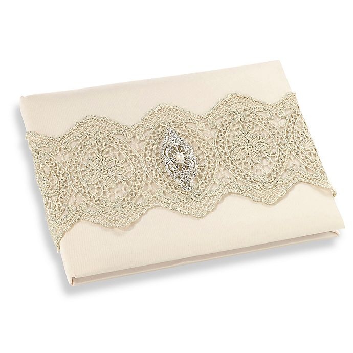 slide 1 of 1, Lillian Rose Lace Guest Book - Gold, 1 ct