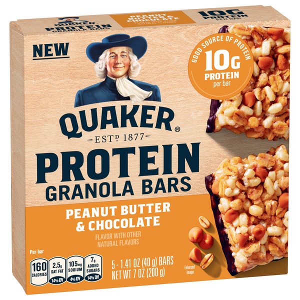 slide 1 of 1, Quaker Protein Granola Bars Peanut Butter & Chocolate 7 Oz 5 Count, 7 oz