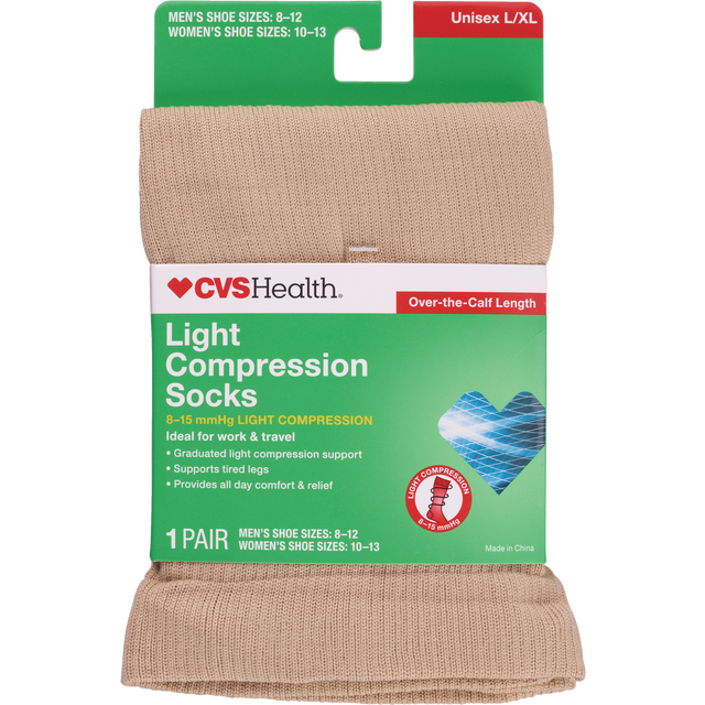 slide 1 of 1, Cvs Health Light Compression Socks, L/Xl, Tan, 1 ct