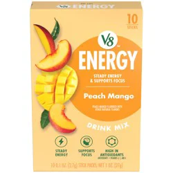 V8 Energy Peach Mango Energy Drink Mix Powder, .10 oz Packet (10 Count)