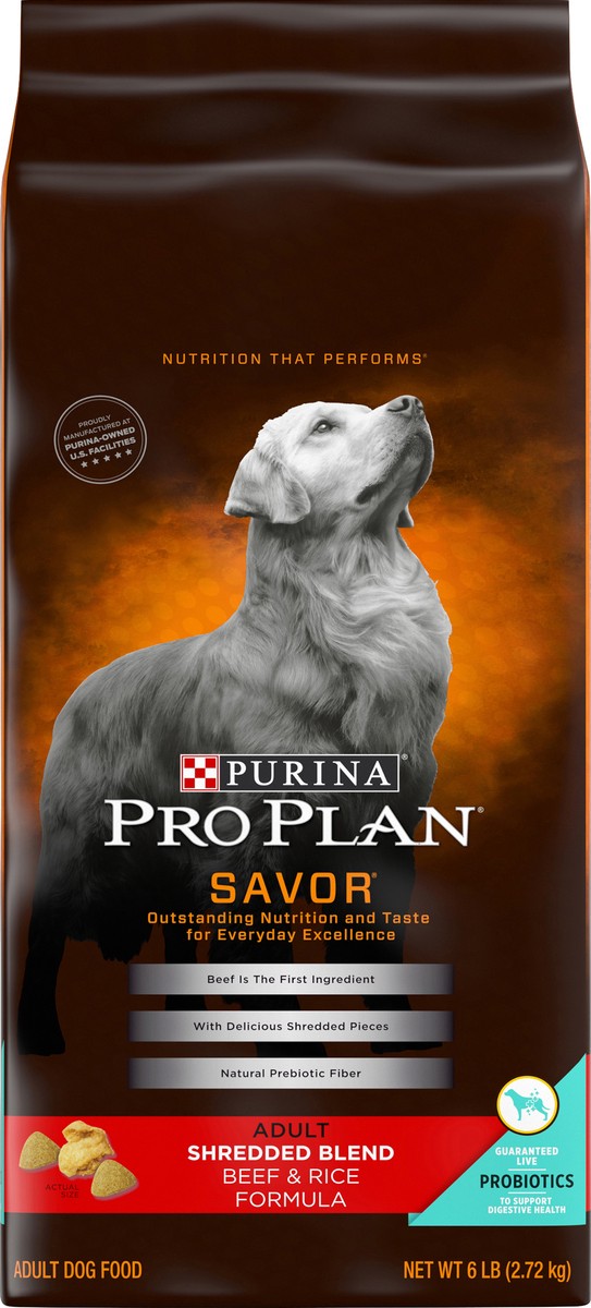 slide 3 of 6, Pro Plan Purina Pro Plan High Protein Dog Food With Probiotics for Dogs, Shredded Blend Beef & Rice Formula, 6 lb