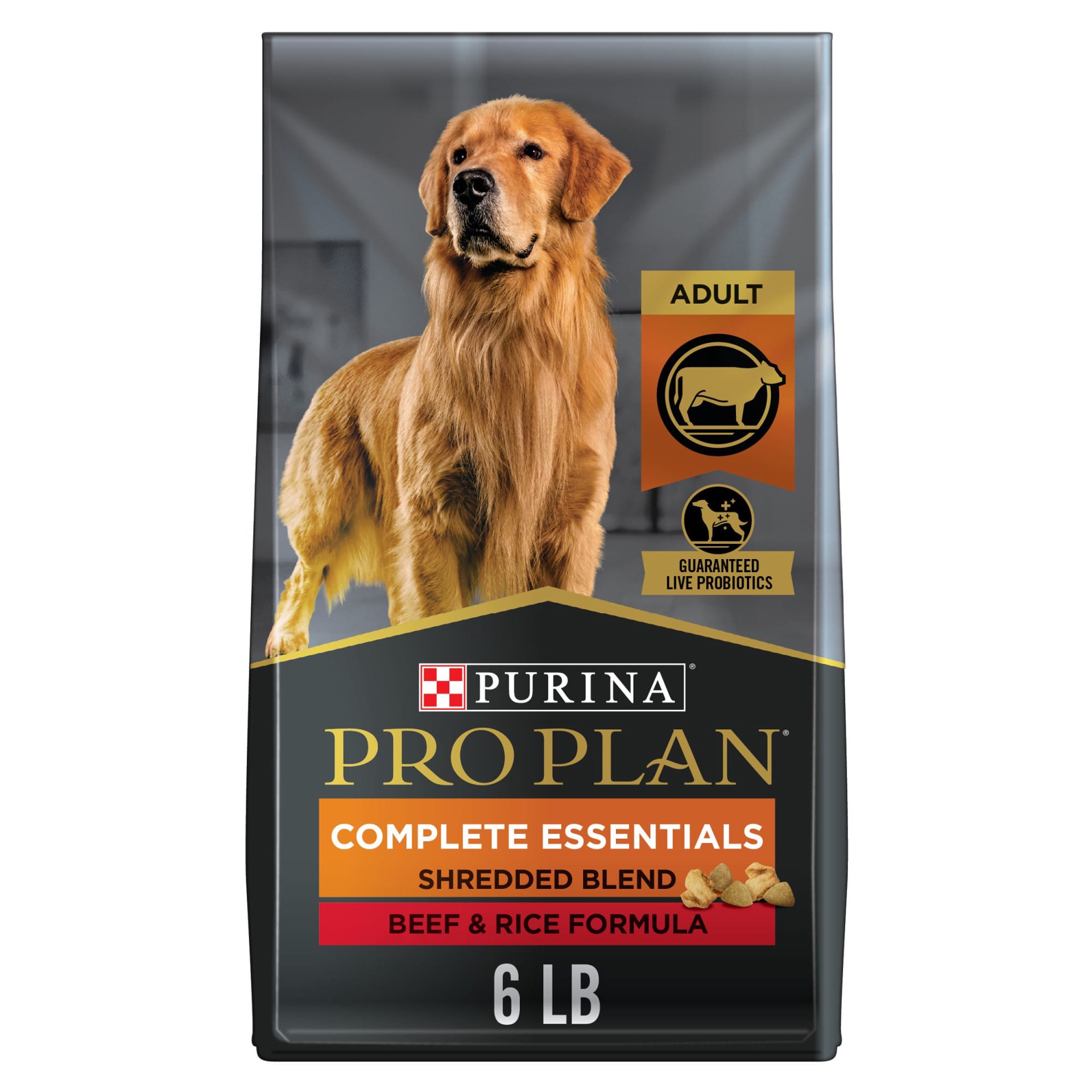 slide 1 of 6, Pro Plan Purina Pro Plan High Protein Dog Food With Probiotics for Dogs, Shredded Blend Beef & Rice Formula, 6 lb