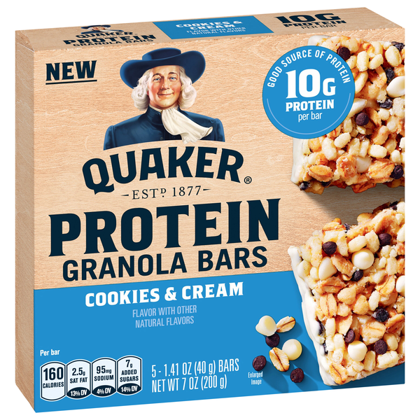 slide 1 of 1, Quaker Protein Granola Bars Cookies & Cream 7 Oz 5 Count, 5 ct