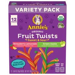 Annie's Organic Sweet and Sour Strawberry Lemon and Green Apple Fruit Twists Variety Pack 12 Count