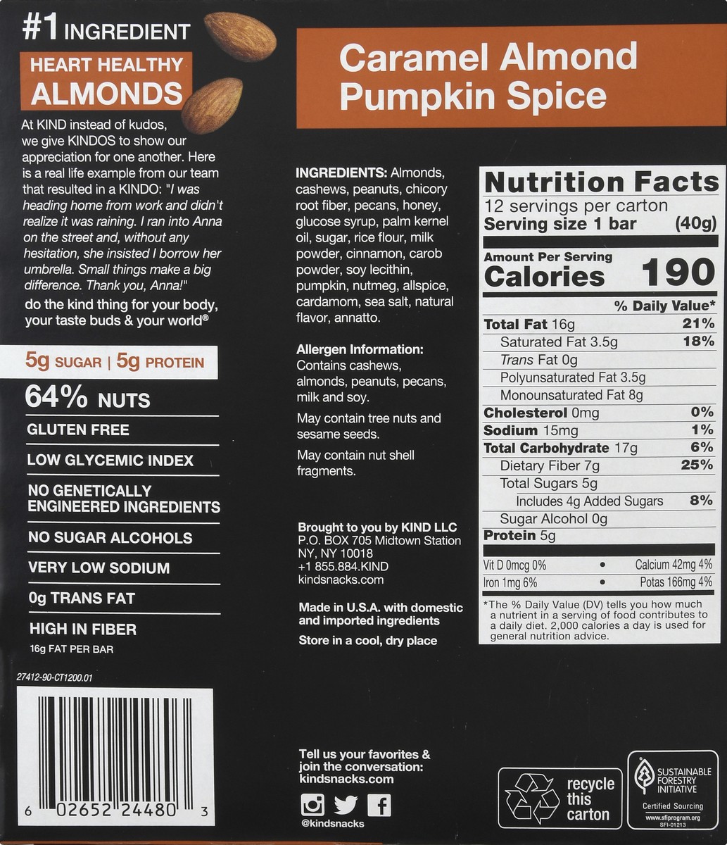 slide 4 of 14, KIND Caramel Almond Pumpkin Spice Bars 12 ea, 12 ct