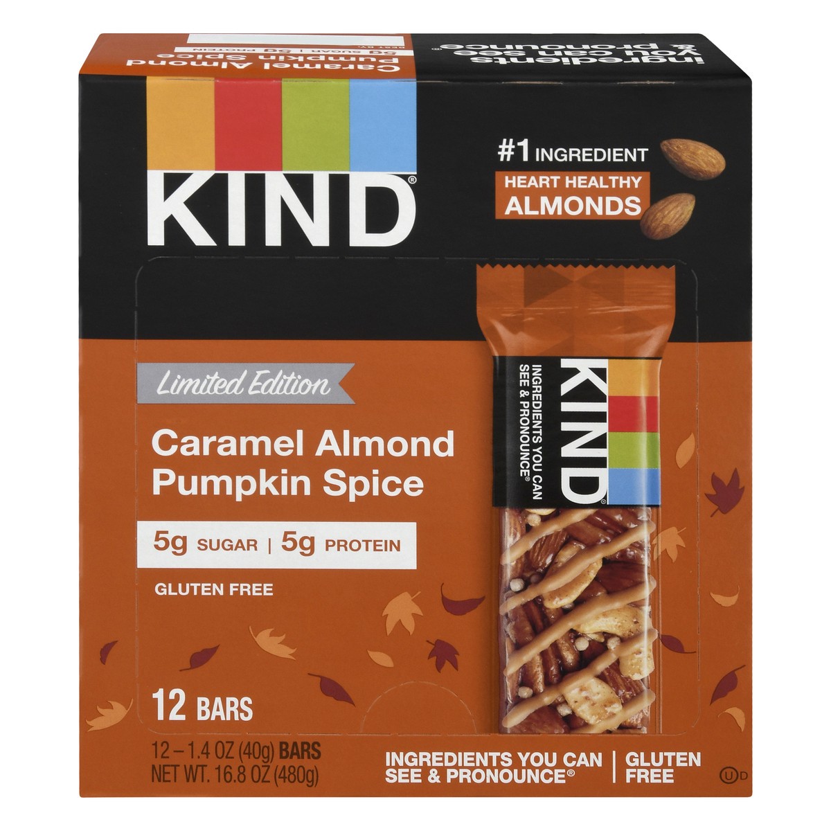 slide 1 of 14, KIND Caramel Almond Pumpkin Spice Bars 12 ea, 12 ct