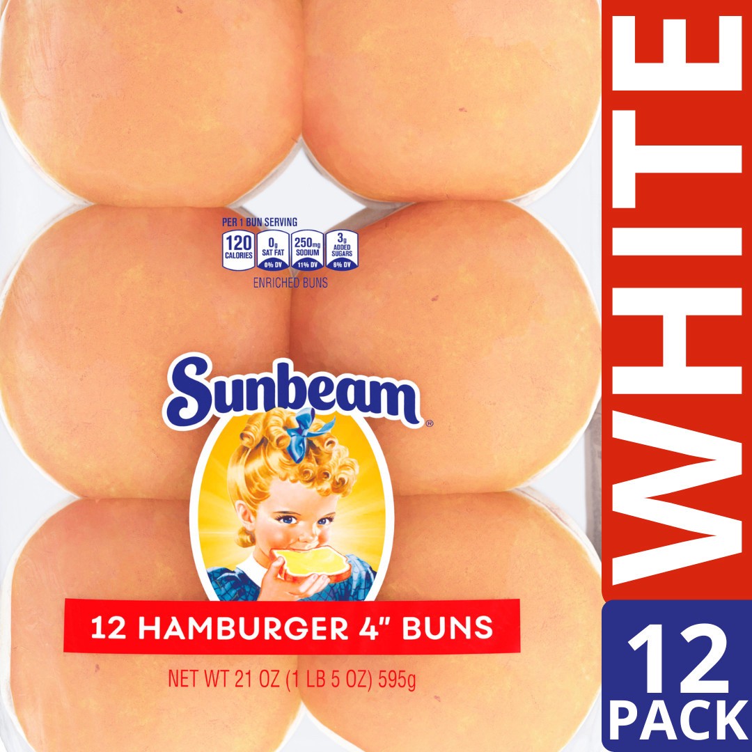 slide 1 of 5, Sunbeam White Burger Buns, 21 oz, 12 Count, 21 oz