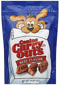 slide 1 of 1, Canine Carry Outs Dog Snacks - Chewy Delicious Beef Flavor, 12 oz