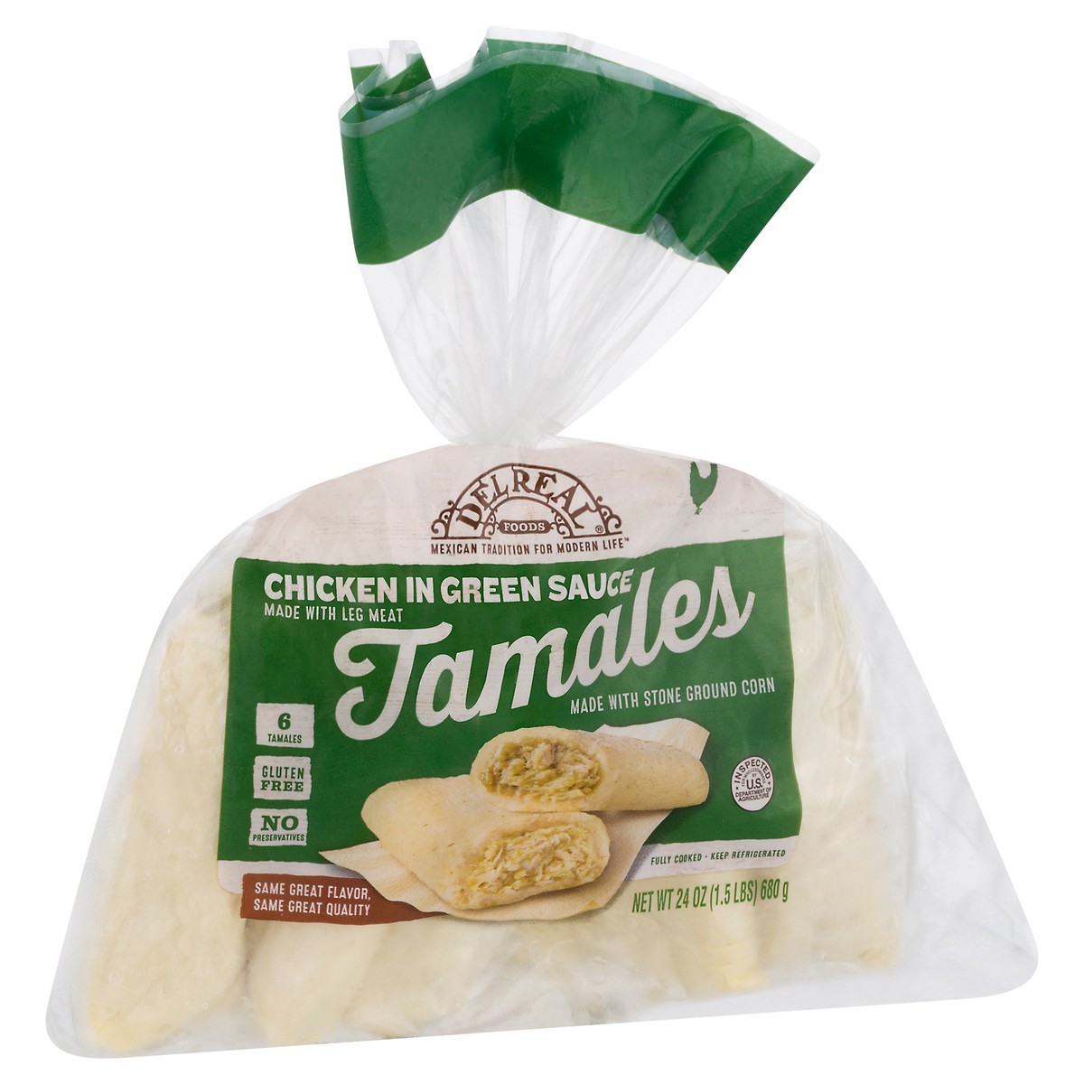 slide 7 of 9, Del Real Foods Chicken In Green Sauce Tamales 6 24 oz 6 ea Bag, 6 ct