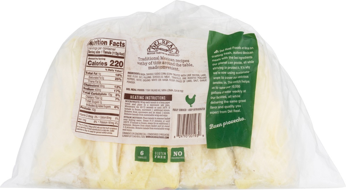 slide 3 of 9, Del Real Foods Chicken In Green Sauce Tamales 6 24 oz 6 ea Bag, 6 ct