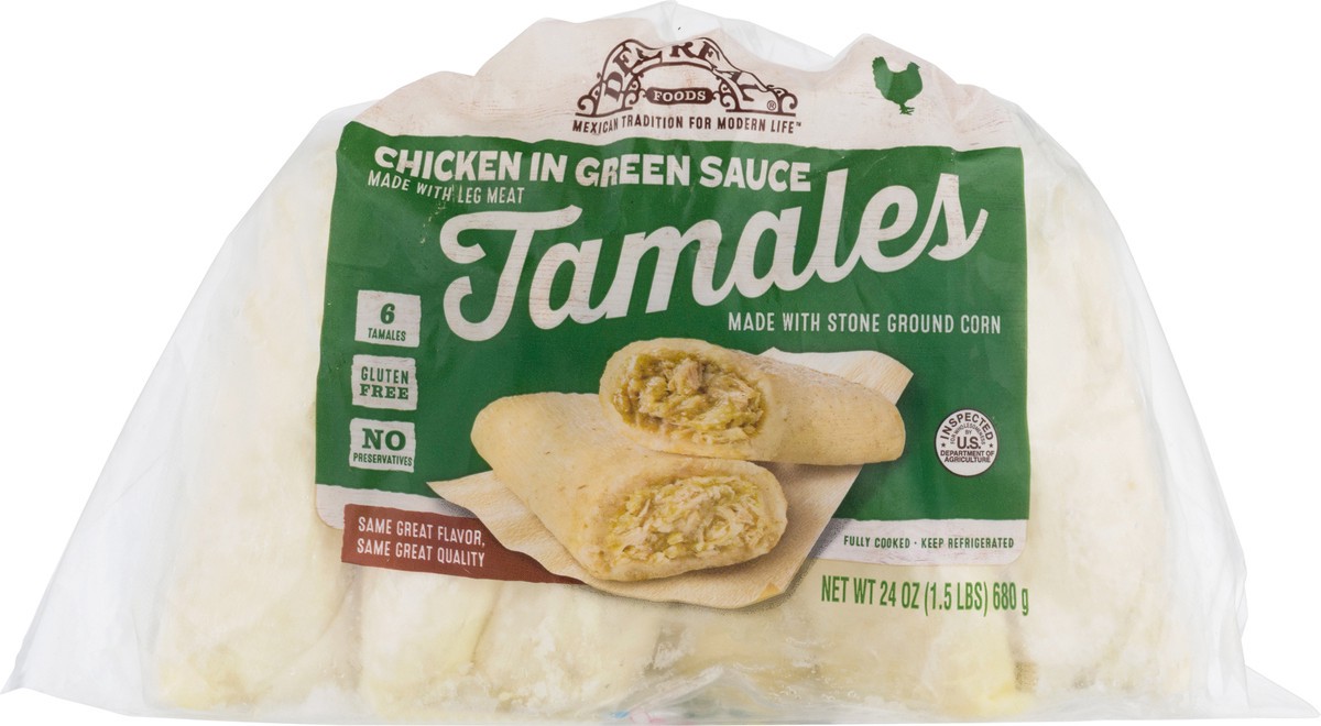 slide 2 of 9, Del Real Foods Chicken In Green Sauce Tamales 6 24 oz 6 ea Bag, 6 ct