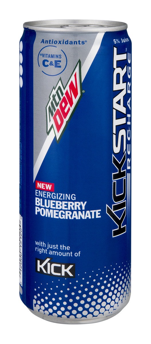 slide 7 of 7, Mountain Dew Kickstart Recharge Sparkling Juice Beverage Energizing Blueberry Pomegranate Flavored 12 Fl Oz Can, 12 oz