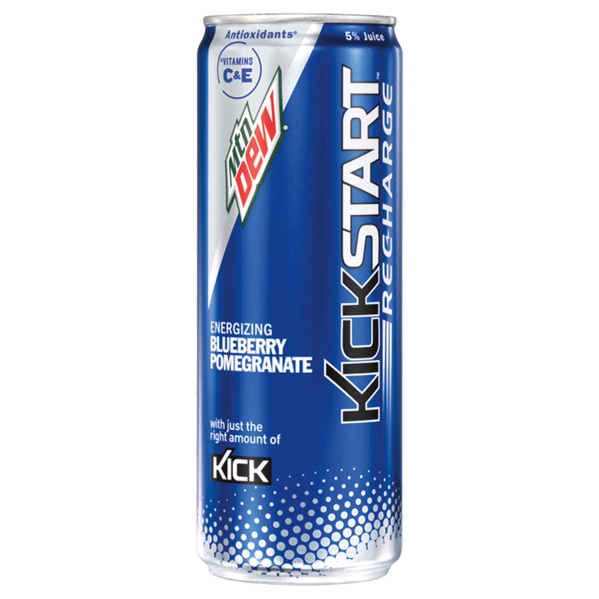 slide 1 of 7, Mountain Dew Kickstart Recharge Sparkling Juice Beverage Energizing Blueberry Pomegranate Flavored 12 Fl Oz Can, 12 oz