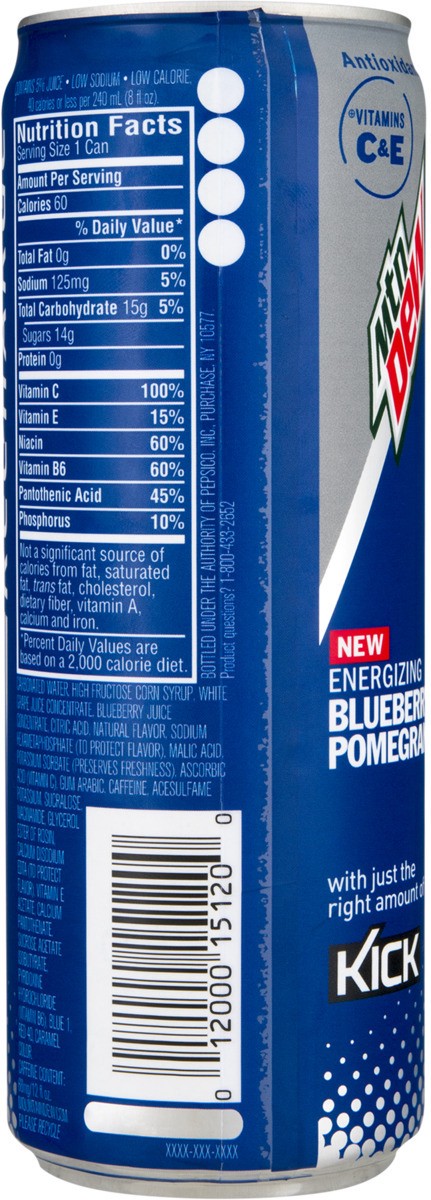 slide 6 of 7, Mountain Dew Kickstart Recharge Sparkling Juice Beverage Energizing Blueberry Pomegranate Flavored 12 Fl Oz Can, 12 oz