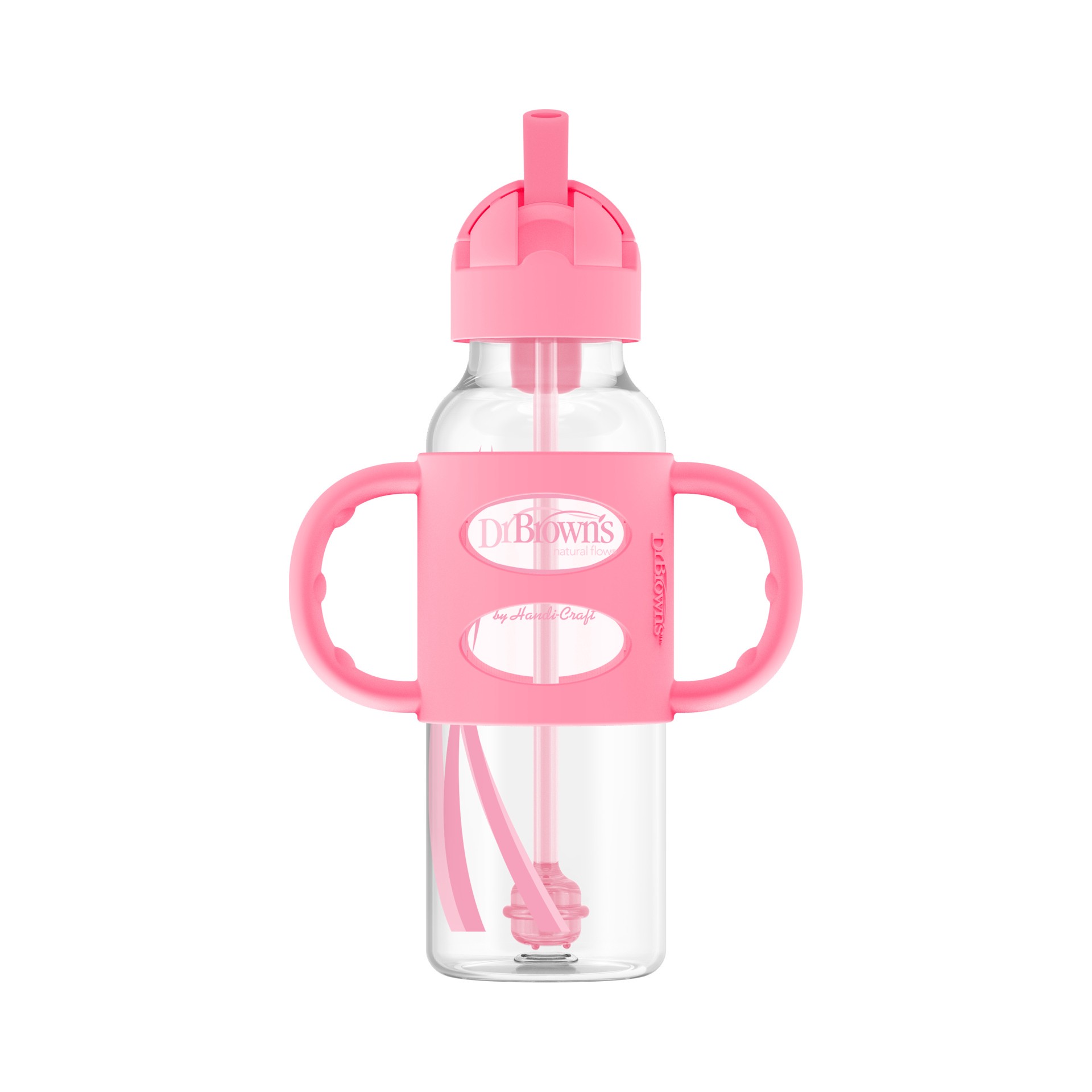 slide 1 of 1, Dr. Brown's Sippy Straw Bottle w/ Silicone Handles, Pink, 8 oz