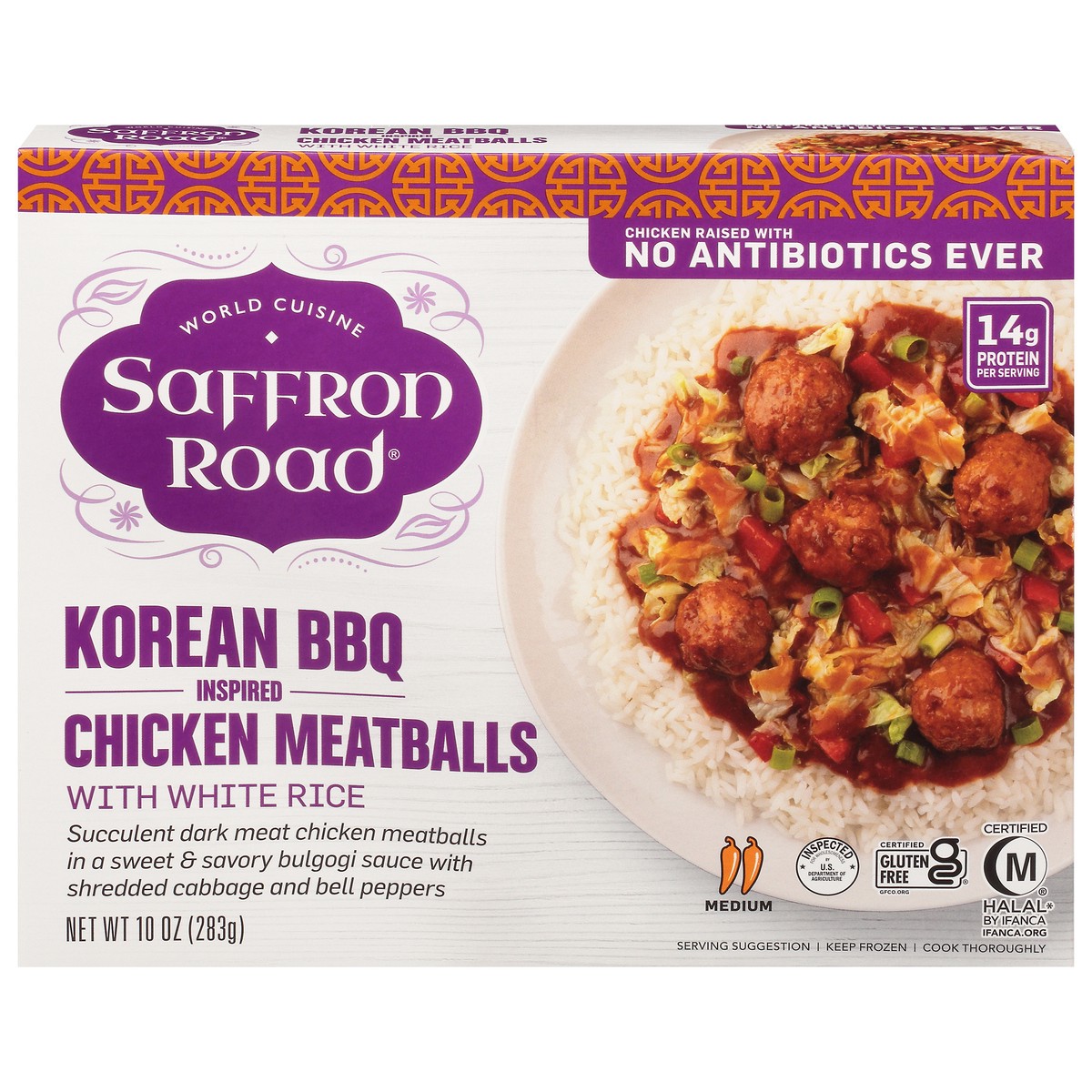 slide 12 of 14, Saffron Road Korean Bbq Chicken Meatballs, 10 oz