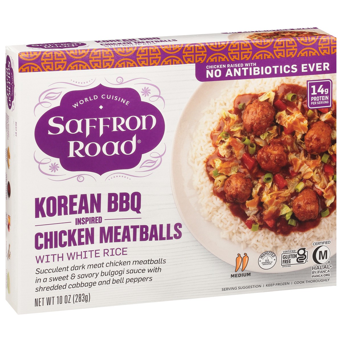 slide 8 of 14, Saffron Road Korean Bbq Chicken Meatballs, 10 oz