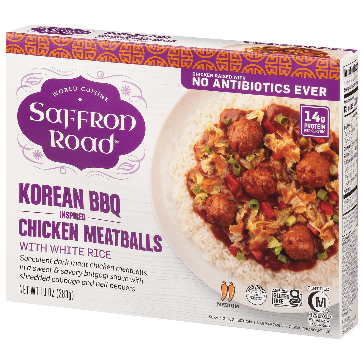slide 9 of 14, Saffron Road Korean Bbq Chicken Meatballs, 10 oz