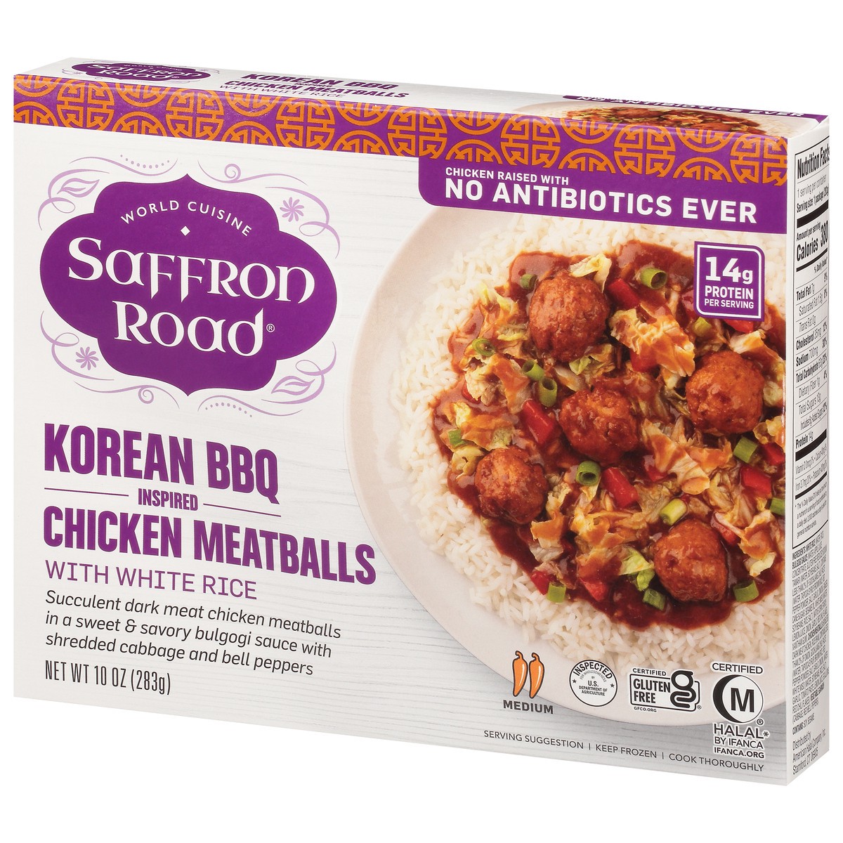 slide 2 of 14, Saffron Road Medium Spice Korean BBQ Inspired Chicken Meatballs 10 oz, 10 oz