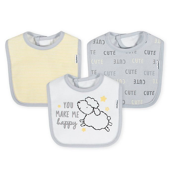 slide 1 of 4, Gerber Terry Blend Lamb Bibs - Grey/Yellow, 3 ct