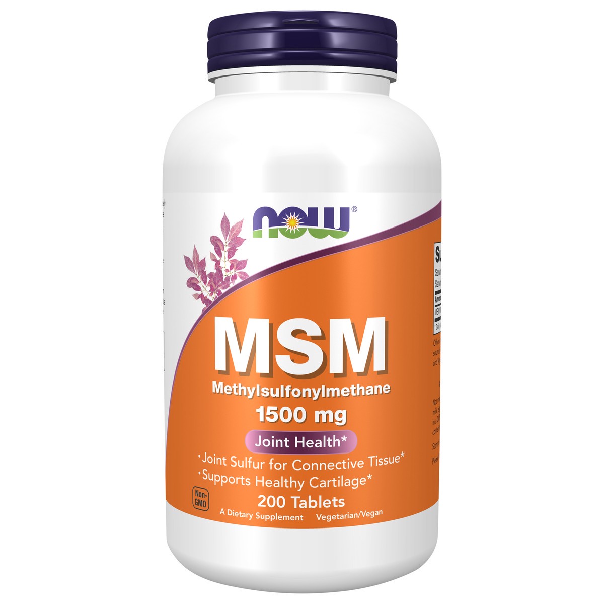 slide 1 of 4, NOW MSM 1500 mg - 200 Tablets, 200 ct