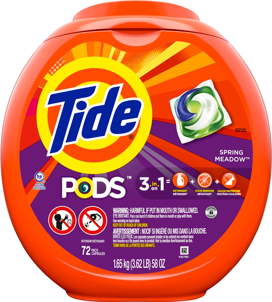 slide 2 of 8, Tide PODS Liquid Laundry Detergent Pacs, Spring Meadow, 72 count, 72 ct